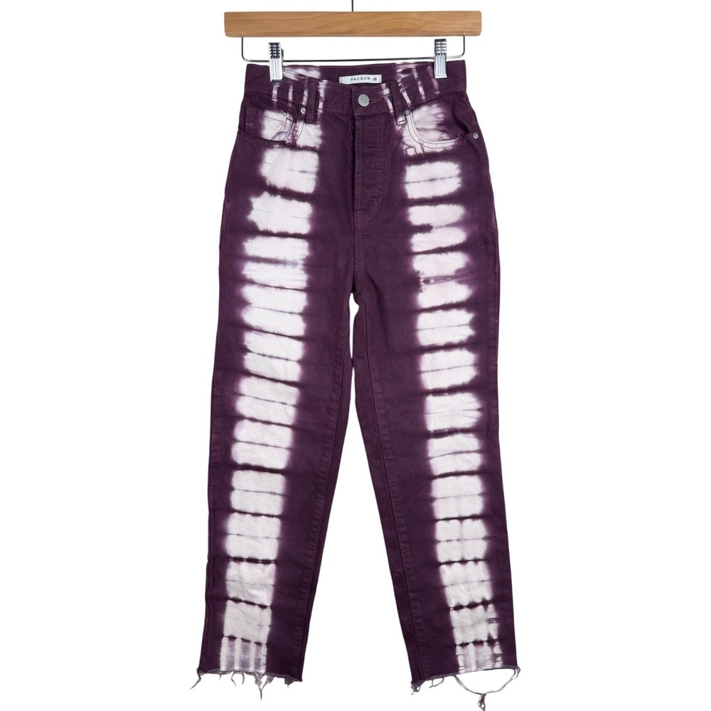 PacSun Tie Dye High Rise Straight Leg Raw‎ Hem Jeans size 24 Purple/White